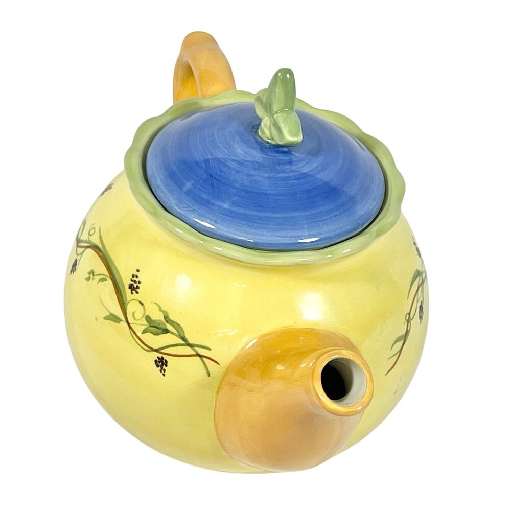 Pfaltzgraff Pistoulet Ceramic Teapot 8 Cup Yellow Blue Orange Lid - Picture 2 of 10